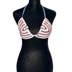 Scotch & Soda Womens Crochet Triangle Bikini Swim Top Size 2 Pink‎ Black Boho